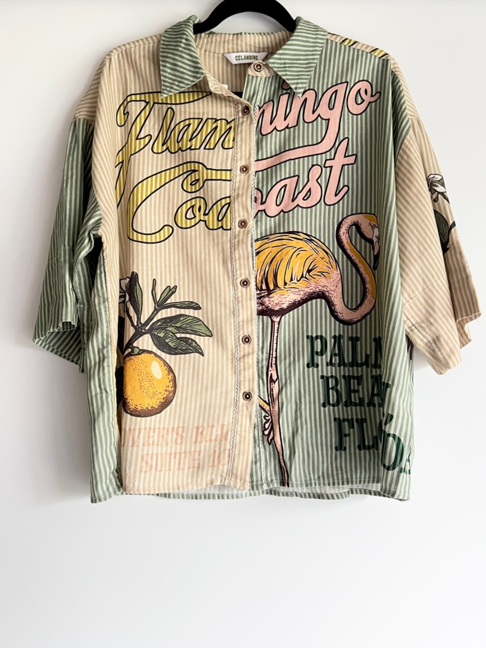 Celadine Flamingo Coast Short-Sleeve Linen Blend Buttondown Shirt Size Small NWT - Picture 8 of 12